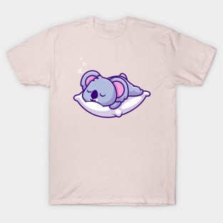 Cute Koala Sleeping On Pillow Cartoon T-Shirt